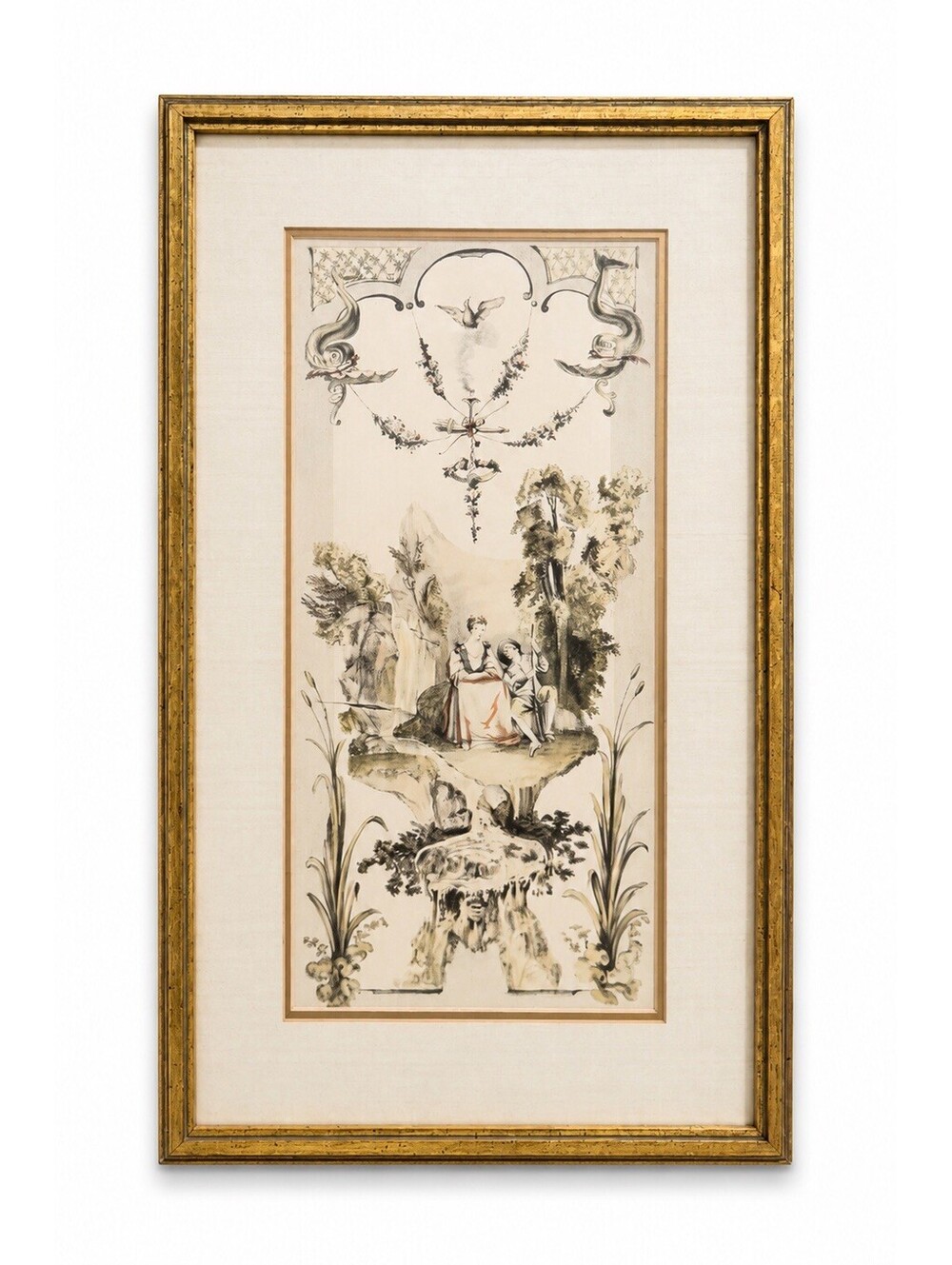 Vintage Framed Rococo Style Romantic Garden Print